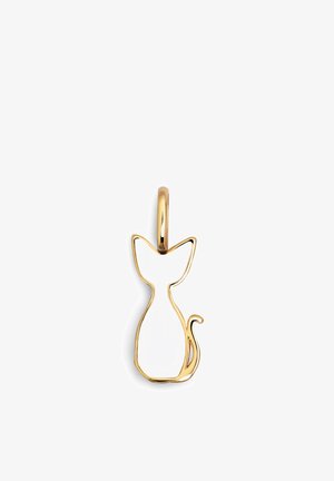 Goldfarbener Katzenanhänger mit glattem, weißen Emaille-Finish. Verfügt über ein elegantes Design, einen betonten Schwanz und abgerundete Ohren.
