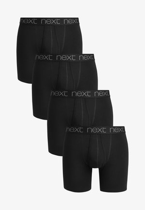 Boxeri negri dintr-un material moale, cu un brâu elastic branduit și un design ajustat cu cusături pentru formă. Patru piese expuse.