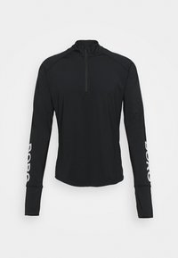 Schwarzes Langarmshirt mit Reißverschluss und schmalem Schnitt, hergestellt aus glattem, leichtem Material; mit dem weißen "BORO"-Schriftzug auf dem linken Ärmel.