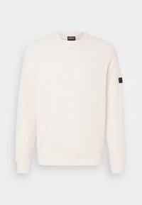Lichtcréme sweatshirt van zacht katoenmix, met een ronde hals, lange mouwen, geribde manchetten en een klein logo-opdruk op de linker mouw.
