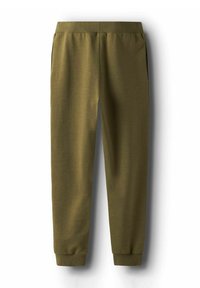Olivgrön sweatpants i mjukt material, med elastisk midja och ärmslut, sidofickor och en slät yta.