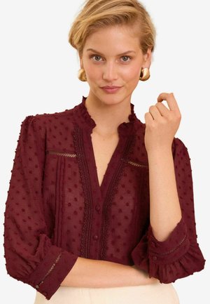 DOBBY SPOT 3/4 SLEEVE BUTTON THROUGH - REGULAR FIT - Camicia - red