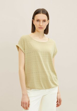 MIT LOCHSTICKEREI - Print T-shirt - light moderate olive
