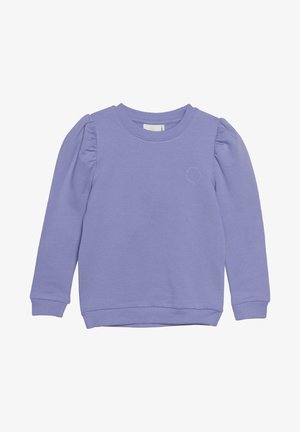 Violetinis džemperis ilgomis rankovėmis, su pūstais pečiais, apvaliu kaklu ir mažu logotipu ant krūtinės. Minkšta medvilnė.