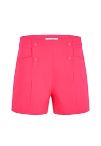 Shorts rose taille haute avec poches avant, accents de bouton et une texture de tissu lisse. Design ajusté pour une silhouette élancée.