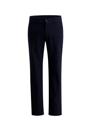 Navyblauwe broek van katoen, met een rechte pijp, knoopsluiting en zakken met een gladde textuur.