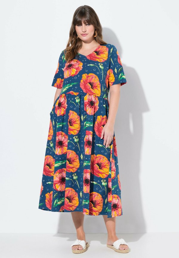 SHORT SLEEVE POPPY PRINT - Jerseykleid - petrol