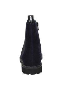 Stivaletti alla caviglia in suede blu navy con zip, pannello posteriore testurizzato e suola a contrasto. Dotati di un'etichetta di trazione stampata con il nome del marchio.
