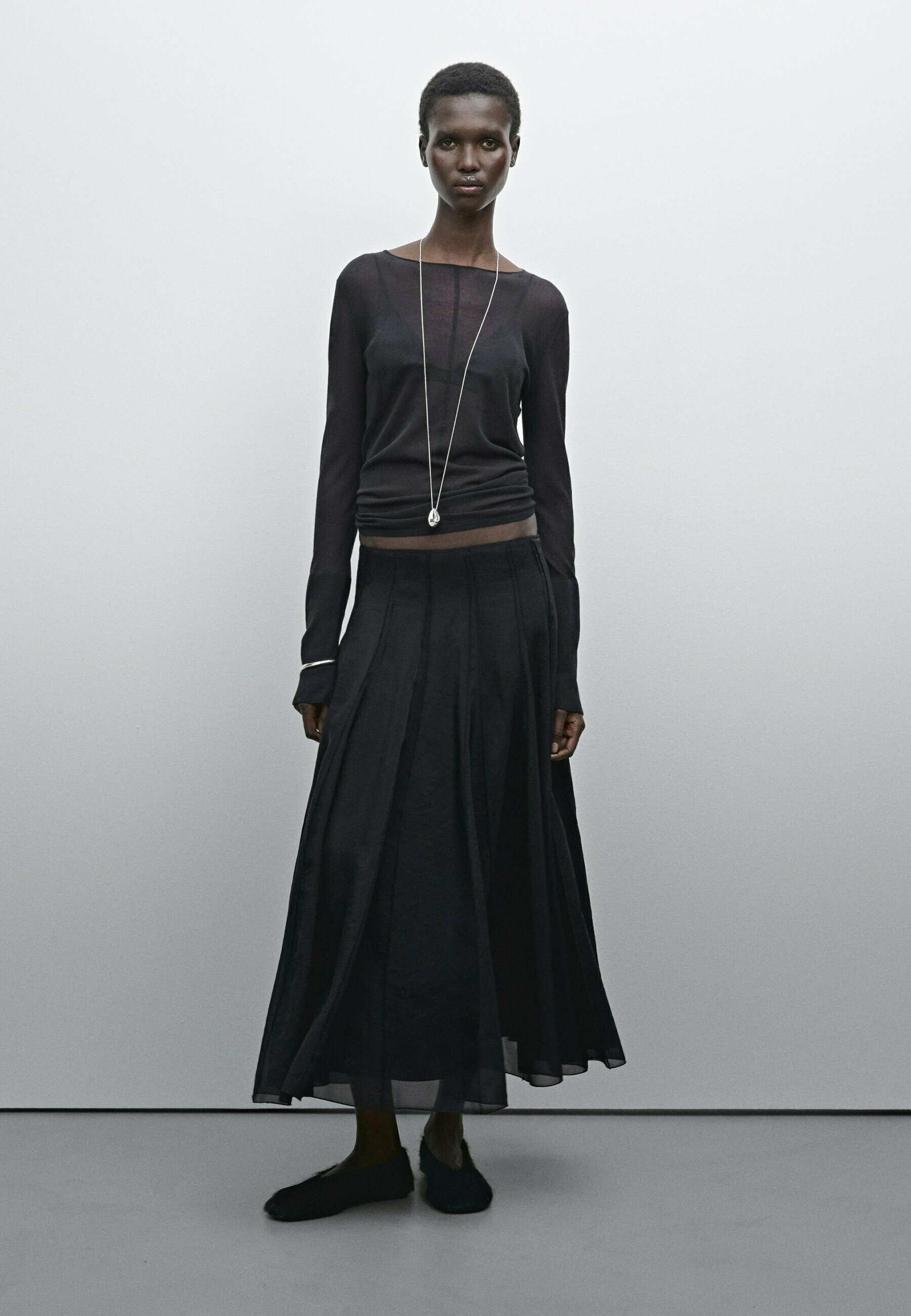 Massimo Dutti FLARED MIDI - A-line skirt - black - Zalando.co.uk