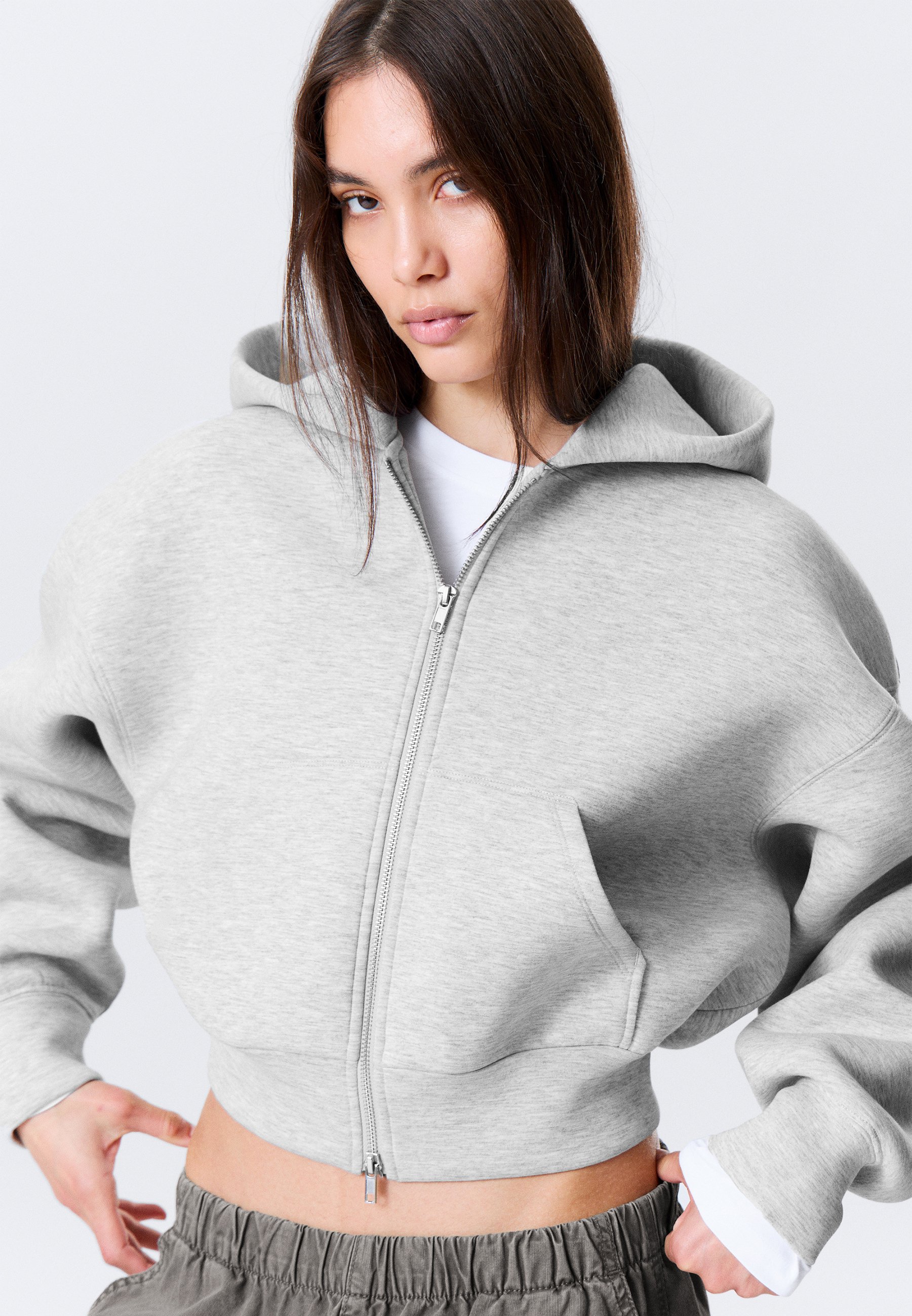 Weekday SCUBA ZIP HOODIE - Zip-up sweatshirt - grey melange dusty