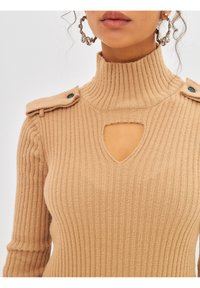 Cesare Gaspari HIGH NECK LONG SLEEVE - Fodralklänning - dark beige