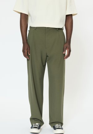 PLEAT - Nohavice - dusty olive melange