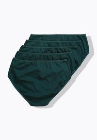 Set di cinque slip in cotone di colore verde scuro, con un elastico in vita e una finitura liscia. Il design è classico e senza cuciture per un comfort ottimale.