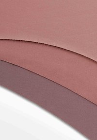 Fabric swatches in three tones: light mauve, dusty rose, and muted plum, with a textured, woven finish and curved edges.