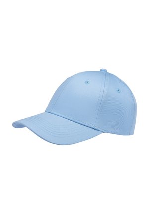 Hellblaues Baseballcap mit gebogenem Schirm und gesteppten Paneelen auf weißem Hintergrund.