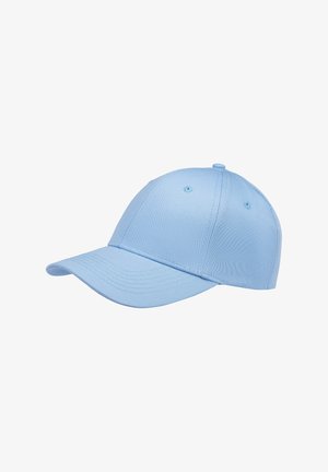 Light blue baseball cap with curved brim and stitched panels on a white background.