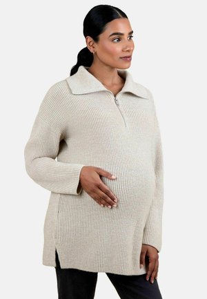 MATERNITY FIT - HALF ZIP AND NURSING - Pulóver - natural oatmeal