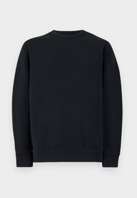 Černá mikina s kulatým výstřihem vyrobená z měkké bavlněné tkaniny. Má dlouhé rukávy a žebrovaný lem. Neobsahuje žádné vzory ani ozdoby.