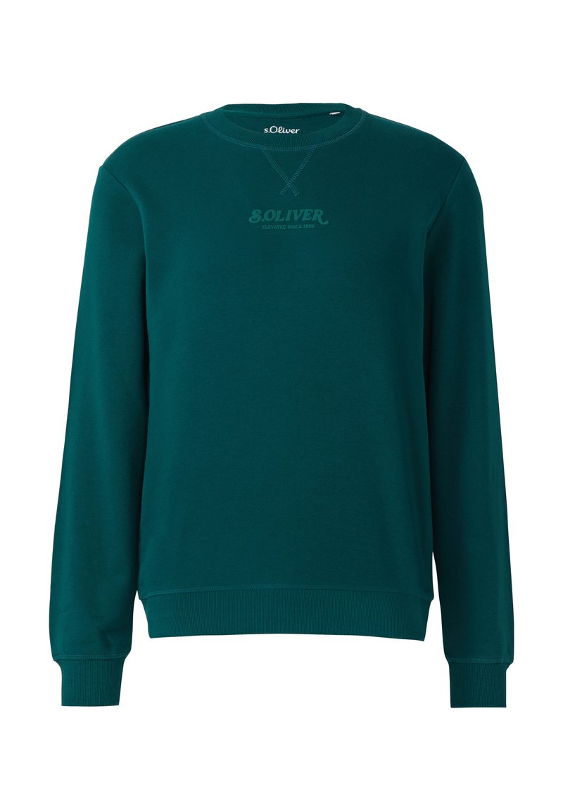 Felpa di un blu scuro realizzata in cotone. Presenta maniche lunghe, scollatura a girocollo, polsini a costine e un logo discreto stampato sulla parte anteriore.