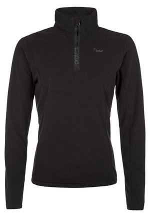 Sort langærmet pullover med kvart-lynlås krave og diskret "Protest" logo på brystet.