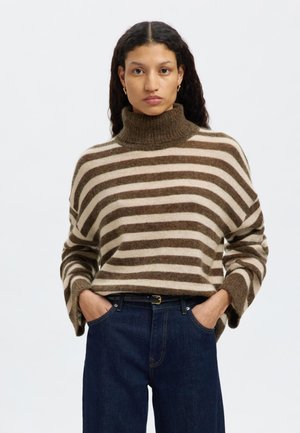 Selected Femme SLFLULU ROLL NECK - Striktrøje - dachshund/birch