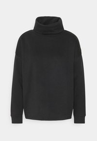 Felpa nero a collo alto in misto cotone, con maniche lunghe, vestibilità comoda e una texture morbida senza ulteriori fantasie.