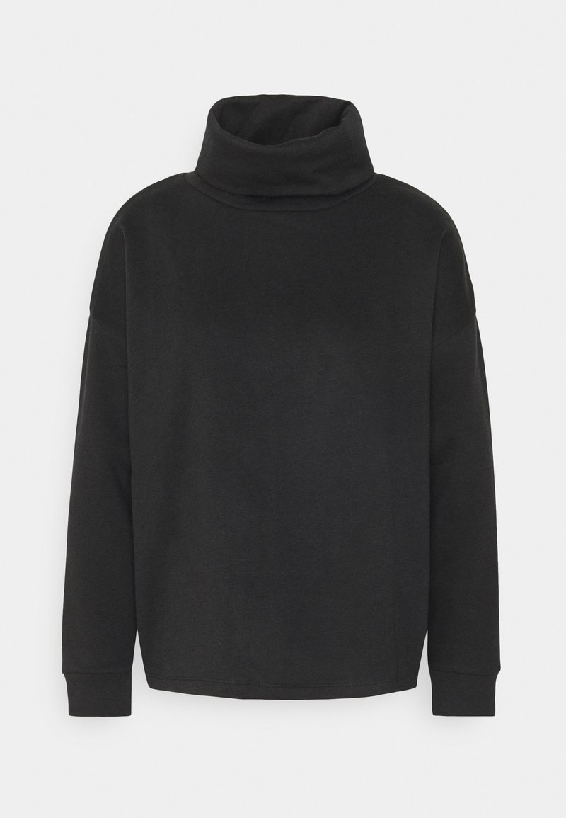 Sweatshirt en col roulé noir en mélange de coton, doté de manches longues, d'une coupe décontractée et d'une texture douce sans motifs supplémentaires.