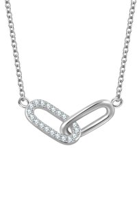 Collana in argento con un design a maglie, con una maglia decorata con cristalli trasparenti e un attacco a catena fine per l'indossatura.