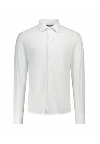 Camicia bianca a maniche lunghe con bottoni, realizzata in tessuto liscio, con collo classico, patta con bottoni e polsini singoli. Design semplice e moderno.
