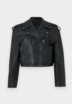 STUDIO ID OVERSIZE CROPPED JACKET - Ādas jaka - black