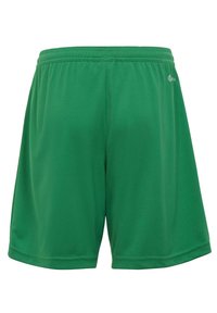 Groene sportshorts van gladde, lichte stof met een elastische tailleband, voorzien van een subtiele logo op de achterkant.