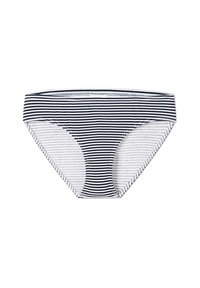 Schwarz-weiß gestreifte Bikini-Brief mit glatter Textur, ausgestattet mit einem breiten Bund und flachen Nähten für zusätzlichen Komfort.