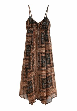 TIE FRONT CAMI REGULAR FIT - Vardagsklänning - brown black tile print