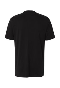 T-shirt noir uni à manches courtes vu de dos, avec un col rond et un ourlet droit.