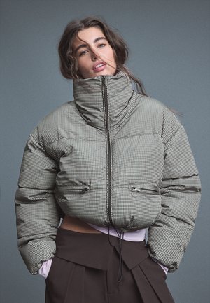Stradivarius, CROPPED CHECK PADDED HIGH NECK JACKET - Veste d'hiver - mottled beige