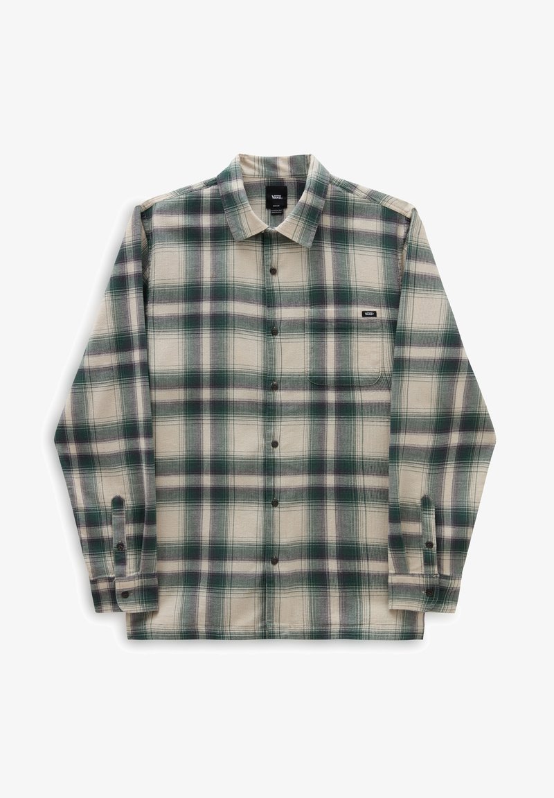 Långärmad rutigt skjorta i kräm, grön och marinblå. Tillverkad av mjukt tyg, med knappstängning framtill, krage och en bröstficka.