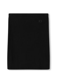 Minifalda de algodón negra con una textura suave, que presenta un diseño simple y un pequeño número "10" bordado en el lateral.