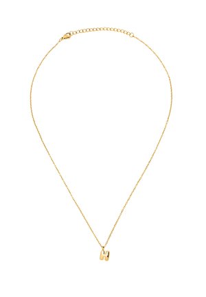 Collier chaîne en or avec un petit pendentif en or en forme de lettre "H" centré sur une chaîne fine réglable avec fermoir mousqueton.