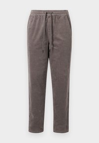 Cord-Rippenhose in einem gedämpften Taubenton, mit einem elastischen Bund und einem Kordelzug sowie schmal zulaufenden Beinen mit vertikaler Rippstruktur.
