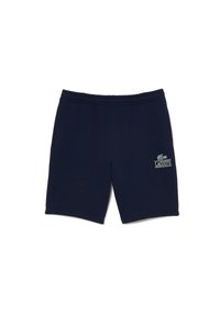 Shorts bleu marine en tissu mélangé coton, avec une taille élastique, un écusson logo sur la jambe gauche et une coupe droite.