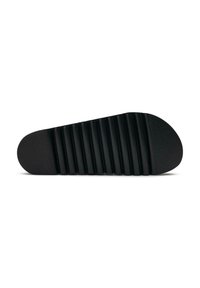 Black foam shoe sole with a smooth, rounded toe and multiple ridges for grip. Features a thick design and durable texture.
