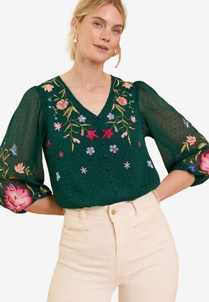 Love & Roses EMBROIDERED 3/4 SLEEVE - Skjortebluser - dark green