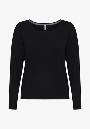 Svart långärmad topp gjord av ett mjukt material med en lätt stretch, med en vid halsringning och ribbade manschetter vid ärmarna och nedredelen.