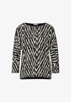 Zwarte en crèmekleurige lange mouw top met een scherp zigzagpatroon. Gemaakt van lichtgewicht stof met een brede ronde halslijn en een relaxed fit.
