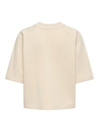 Sweat-shirt crème à manches courtes avec un col rond et des coutures raglan, présenté de dos sur fond blanc.
