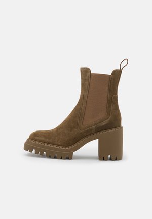 Kotníková obuv na vysokém podpatku - khaki
