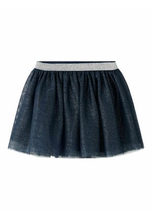 Tumesinine tüllseelik hõbedaste sädelevate täppidega ja läikiva hõbedase elastse vöökohaga.