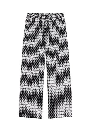 Hose mit weitem Bein, schwarzem und weißem geometrischem Rautenmuster und elastischem Bund.