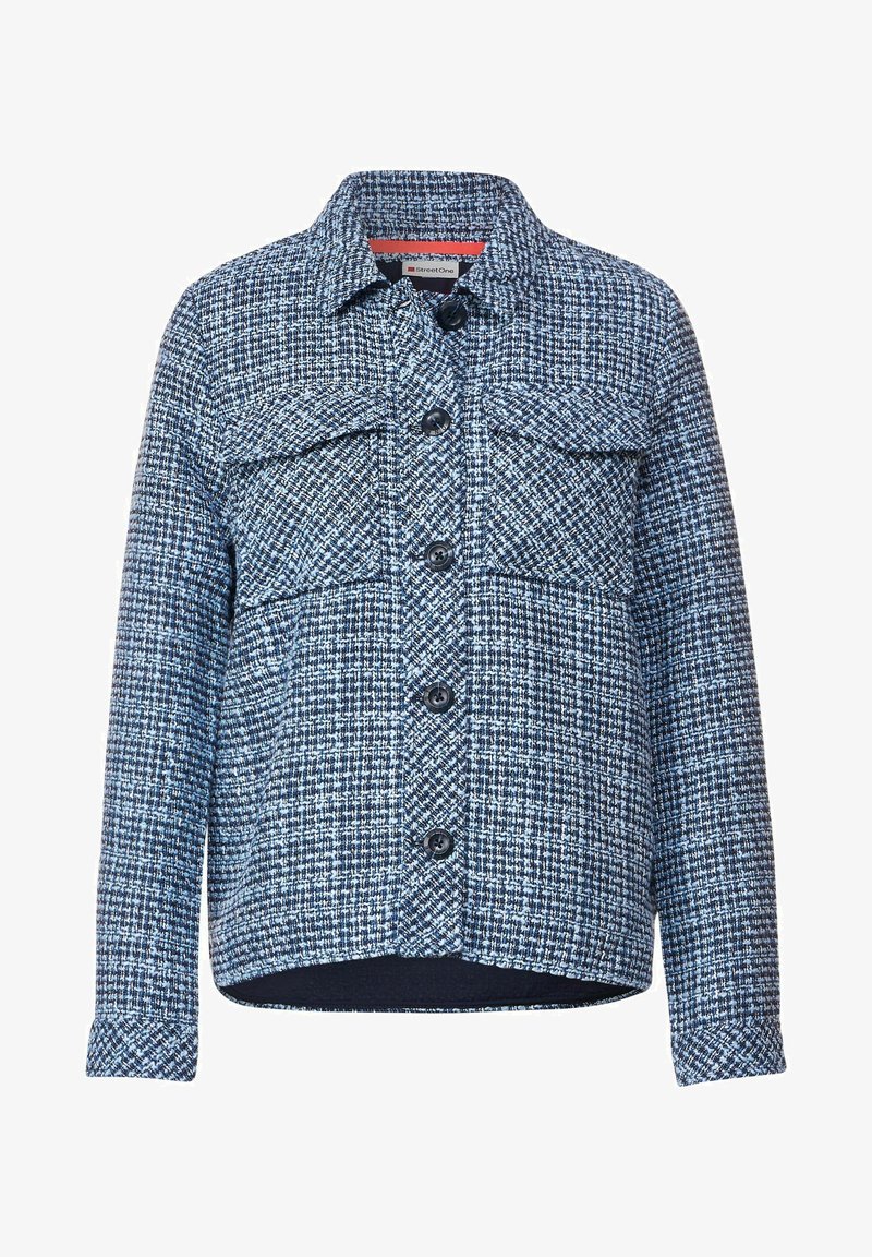 Kurze Bouclé Jacke für Damen in Blau Kurze Bouclé Jacke für Damen in Blau