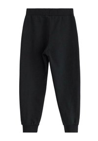 Sorte bomuldssweatpants med en ribbet talje og manchetter, der har en glat tekstur og et slankt, taperet design. Ingen synlige lommer eller mønstre.